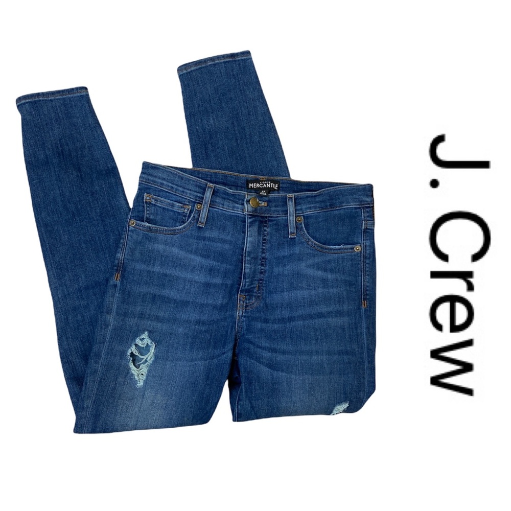 J. Crew Women's High-Rise Distressed Dark Blue Jeans